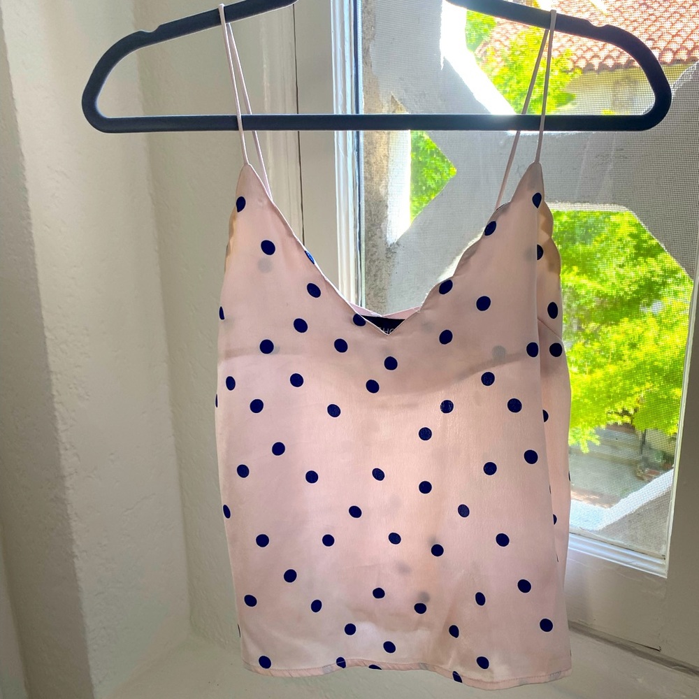 Pink and navy Polk a dot tank blouse
